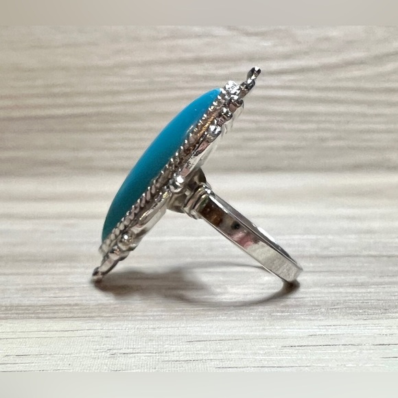 Vintage Park Lane Southwest Navajo Style Faux Turquoise Silver Tone Ring - Picture 2 of 7